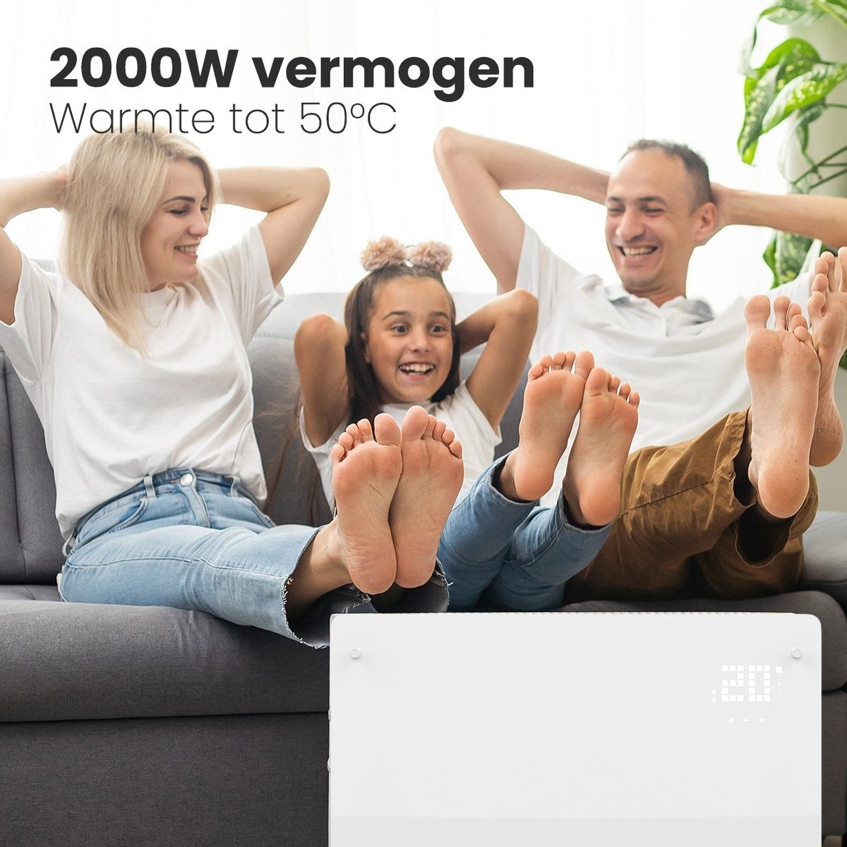 Auronic Elektrische Kachel Convectorkachel met Thermostaat en Afstandsbediening - Paneelverwarming -tot 22 m2 - 2000W Heater - Wit