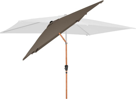 VONROC Premium Stokparasol Rapallo 200x300cm - Incl. beschermhoes – Rechthoekige parasol - Kantelbaar – UV werend doek – Houtlook - Taupe