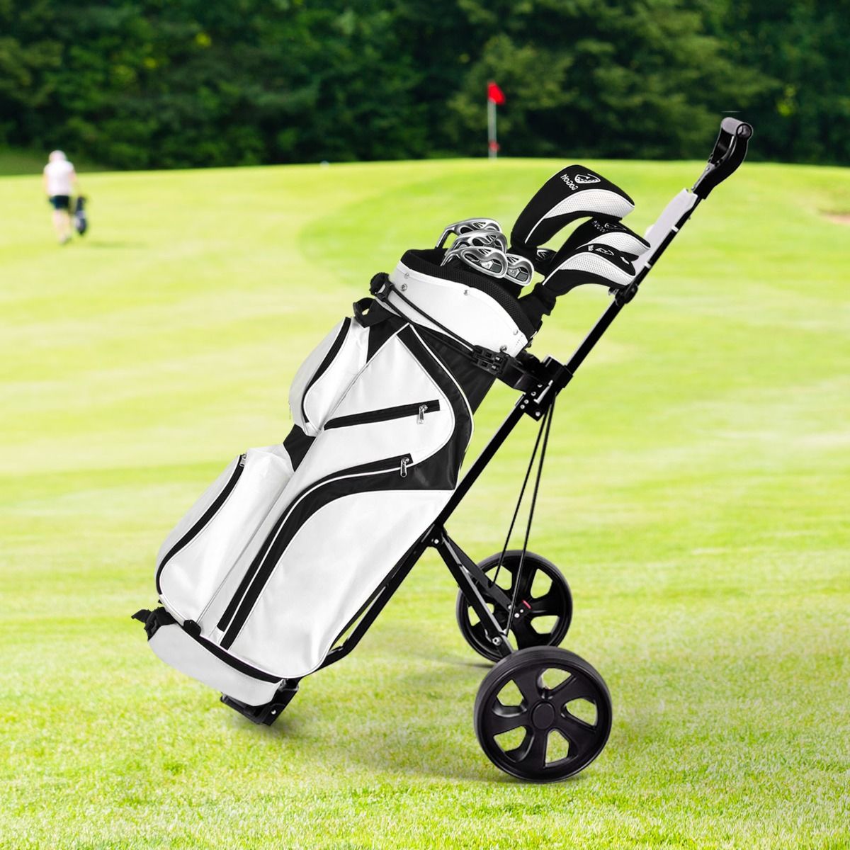 Coast Opvouwbare Golf Trolley van Staal 2-Wiel met Scorekaarthouder – Zwart – 140 x 63,5 x 113 cm