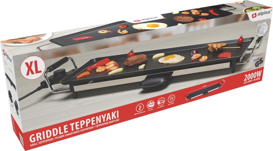 alpina Teppanyaki Bakplaat - Grillplaat - Gourmetstel 4 Personen - 70 x 23cm - 2000W