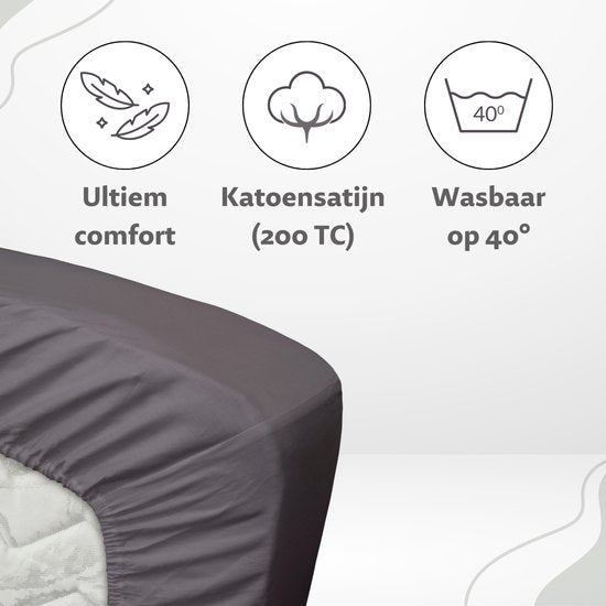 Ten Cate Hoeslaken - Hoeslaken Topper 90x200 - Hoeslaken 90x200 - Geschikt voor Topper 90x200 - Katoensatijn - Topdekmatras 90 x 200 - Hoekhoogte 10 cm - Antraciet
