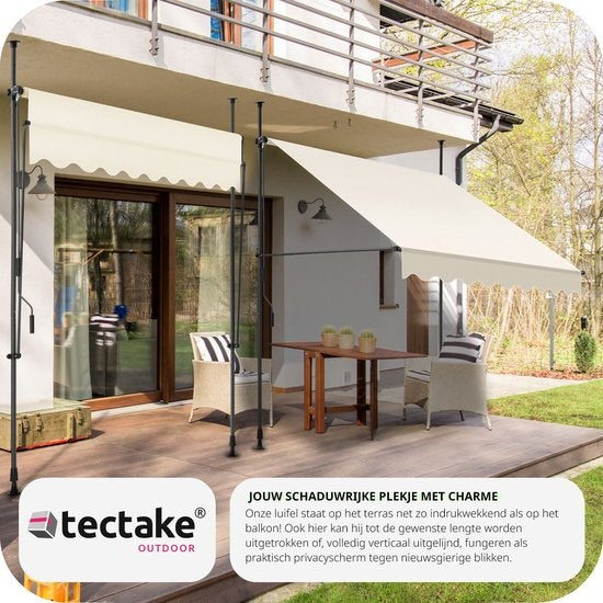 tectake - klemluifel - Zonnescherm – Zonneluifel - Verstelbaar - Klem-zonwering - Zonnescherm Balkon - 200 x 180 cm - beige – zonwering - 404957
