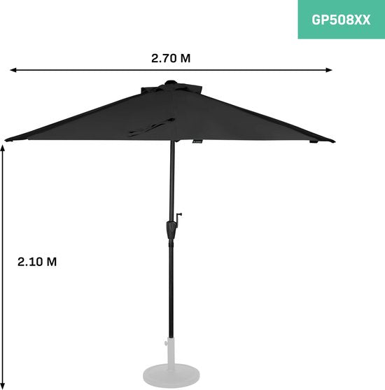 VONROC Balkonparasol Magione Halfrond – Voorzien Van Opdraaimechanisme Met Hendel En Upf 50 Plus Doek En Ritsbare Beschermhoes – Voor Balkon En Patio – Zwart Polyester En Staal – 270x135 cm
