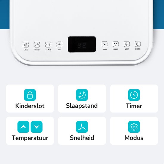 Bloomfold 4-in-1 Mobiele Airco – Incl. Raamafdichtingskit – 9.000 BTU – 31,5 x 31 x 70 cm – Wit