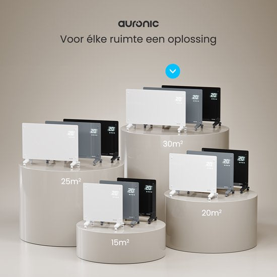 Auronic Elektrische Kachel – Convectorkachel met Thermostaat en Afstandsbediening - Paneelverwarming - tot 30 m² - 2500W Heater - Wit