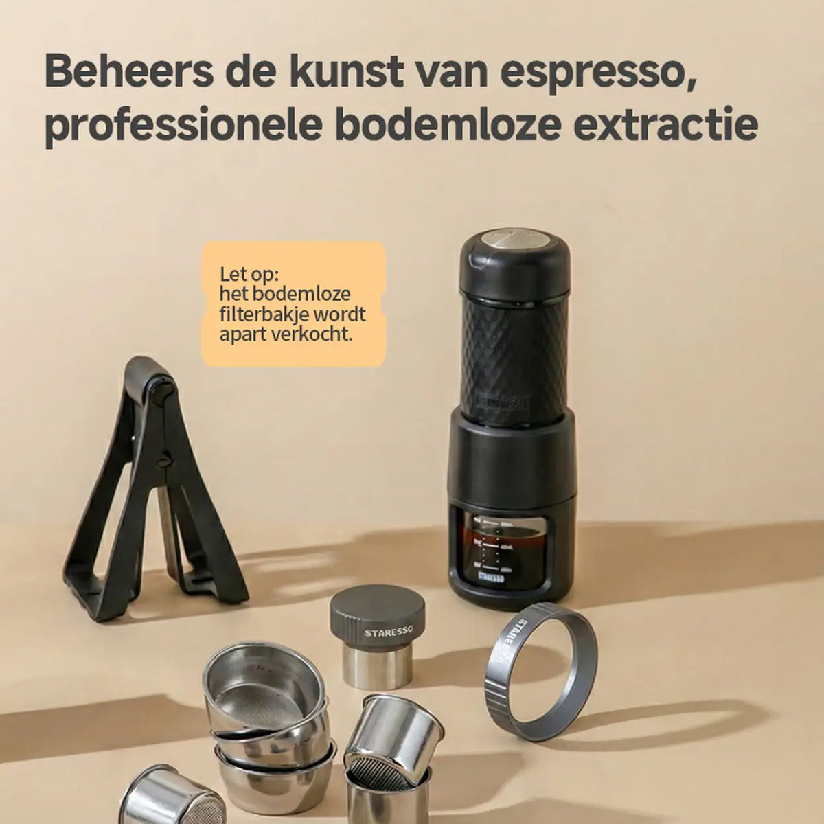 STARESSO draagbare handmatige espressomachine - capsules en gemalen koffie