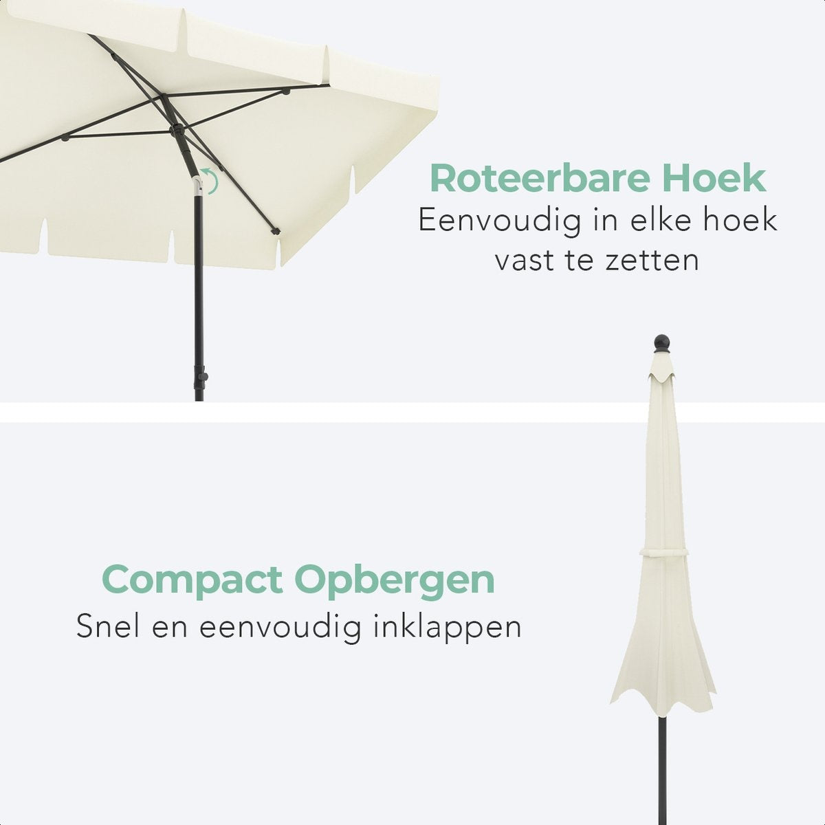 LifeGoods Parasol - Incl. Hoes - 30° Kantelbaar - Waterdicht - Crème - 200 x 125 cm