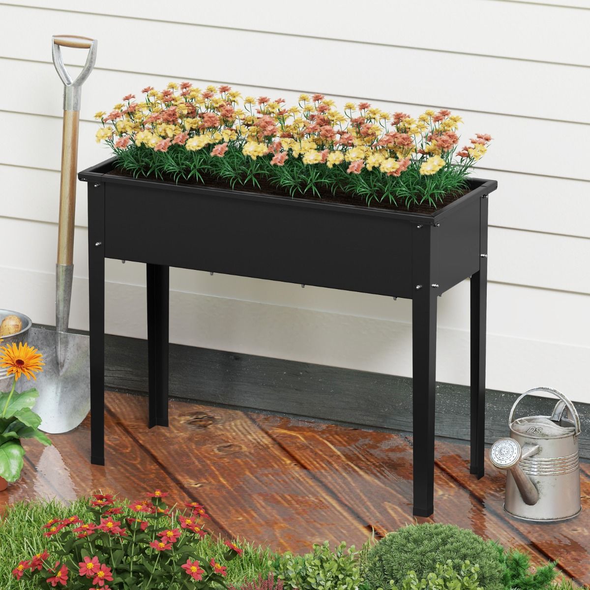Coast Verhoogde Plantenbak - metalen tuinbak met poten - afwateringsgaten - zwart - 100 x 40 x 80 cm