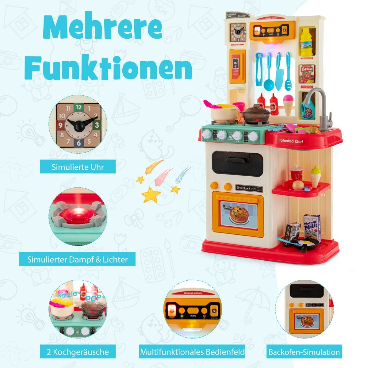 Coast 65 TLG. Keuken voor kinderen met lichte kinderen speelkeuken met waterpomproze
