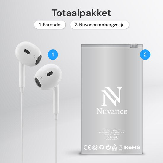 Nuvance Oortjes met Draad - Geschikt voor Lightning - In-Ear Oordopjes met Draad - Bedrade Oordopjes met Microfoon - Wit