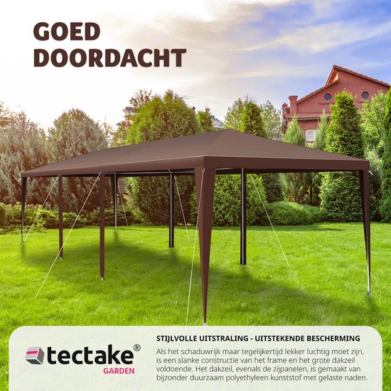 tectake® Tuin- of festivalpaviljoen - Feesttent - Almhut-design - Met 6 zijpanelen - Eenvoudig op te zetten partytent voor terras - Evenemententent - 3x9 m
