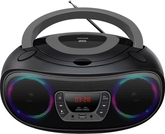 Denver Draagbare Radio CD Speler Kinderen - Bluetooth - Lichteffecten - Boombox - AUX - FM - TCL212BT - Grijs