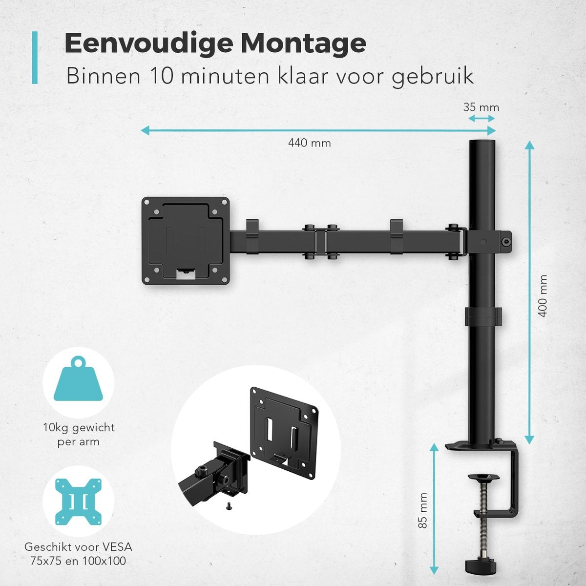 Auronic Monitor Arm - 1 Scherm - 13 tot 32 Inch - Verstelbaar - Staal - Zwart