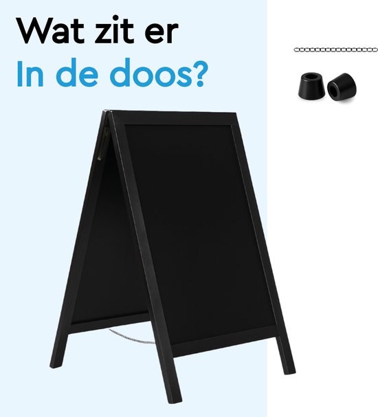 BRASQ Krijtstoepbord Zwart - 70x130 CM - Krijtbord - Reclamebord - Stoepbord - Dubbelzijdig - voor Binnen en Buiten - Horeca