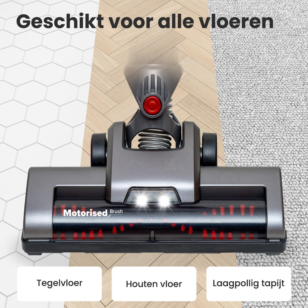 Auronic Steelstofzuiger Draadloos - Zonder Zak - Op Accu - 4-in-1 - 160W - Vacuum Cleaner - Rood/Grijs - Draadloze stofzuiger