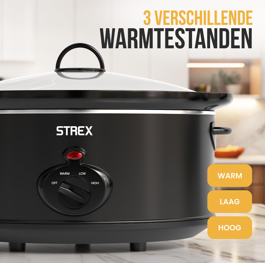 STREX SP307 Slowcooker 3,5 L - Uitneembare Keramische Binnenpan - 200 W - Zwart - 26 x 22 cm