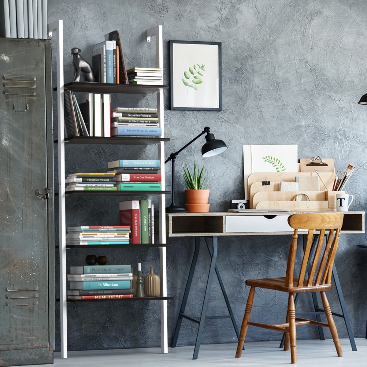 Coast 5-Laagse Ladderplank Boekenkast 61x30x183 cm Wit – Ruimtebesparend Opberg- en Weergave Rek