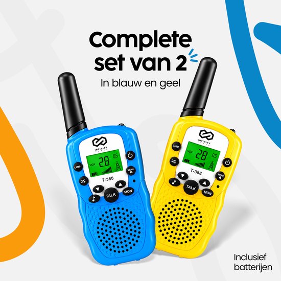 Infinity Goods Walkie Talkie - Voor Kinderen En Volwassenen - 2 Stuks - Incl. Batterijen - 3KM Bereik - Blauw & Geel