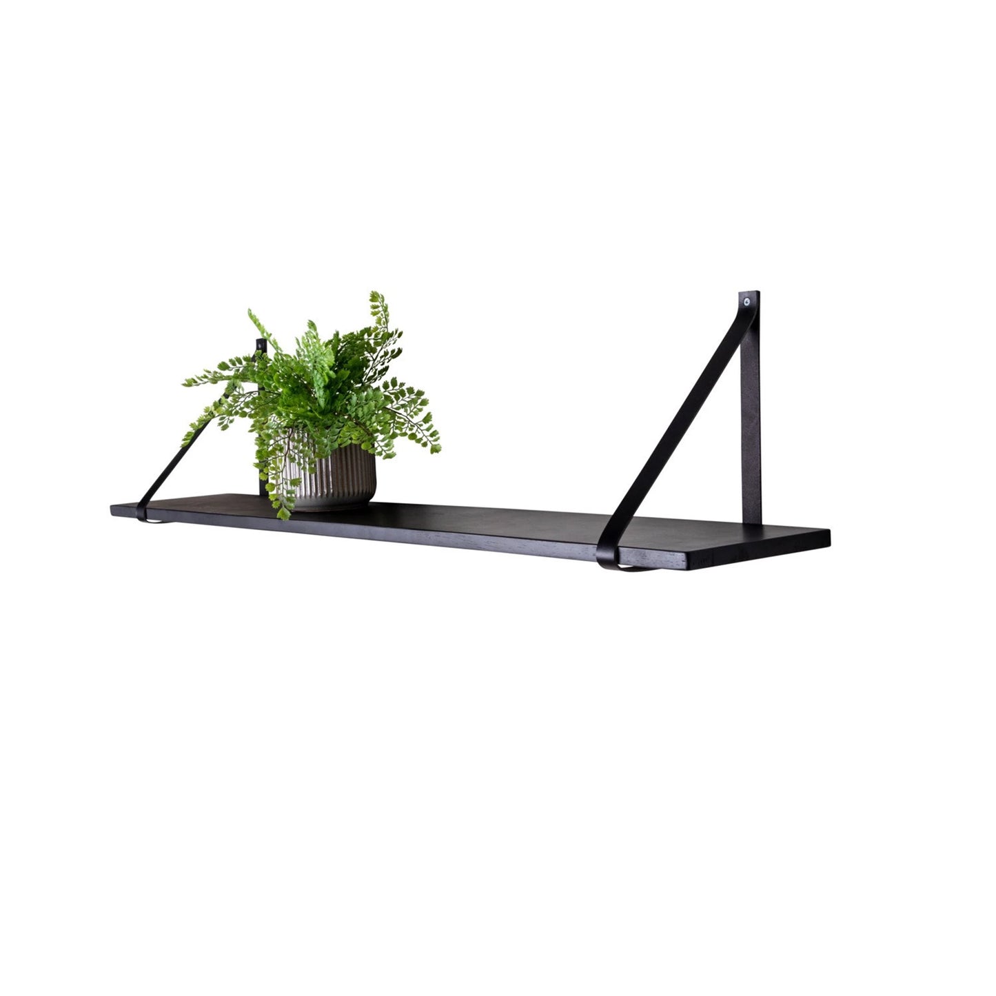 House Nordic Forno houten wandplank - zwart - 120x20 cm - leren riemen