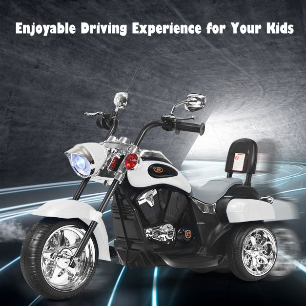 Coast Elektrische Motorfiets voor Kinderen – Chopper Stijl – Met Muziek – 91 x 48 x 64 cm – Wit/Zwart