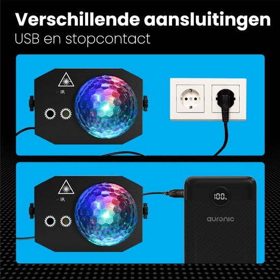 Auronic LED Discolamp - Party laser - Kinderen - Feestverlichting - Disco licht - Afstandsbediening en Muziekgestuurd - 3 Meter Kabel