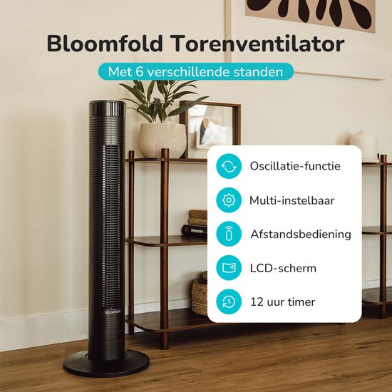 Bloomfold Toren Ventilator - 38 inches - Grijs - Afstandsbediening - Slaapstand - 12 uur Timer - Full Led Display