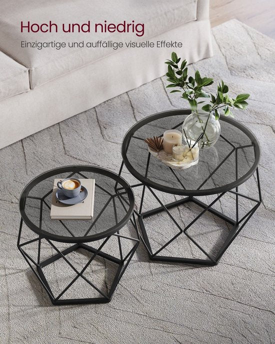 2-delige set bijzettafels - bijzettafels - gehard glasstaal - lichtgewicht - eenvoudige montage - modern design - 50 cm x 40 cm x 40 cm en 40 cm x 36 cm x 36 cm