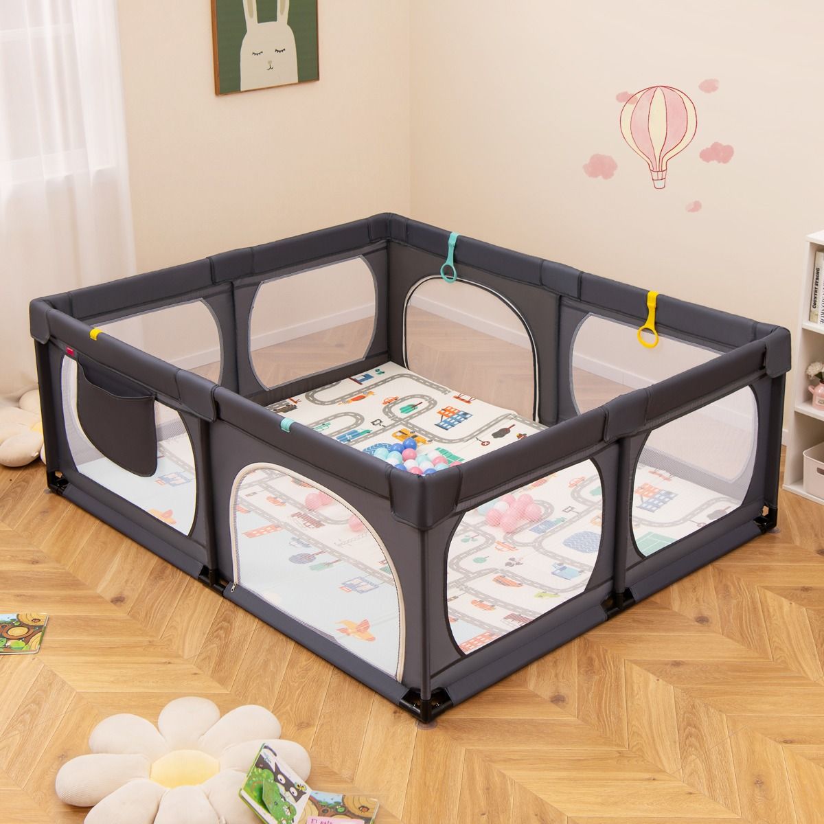 Coast Babybox met Matras en 50 Speelballen 189 x 158 x 68 cm - Donkergrijs