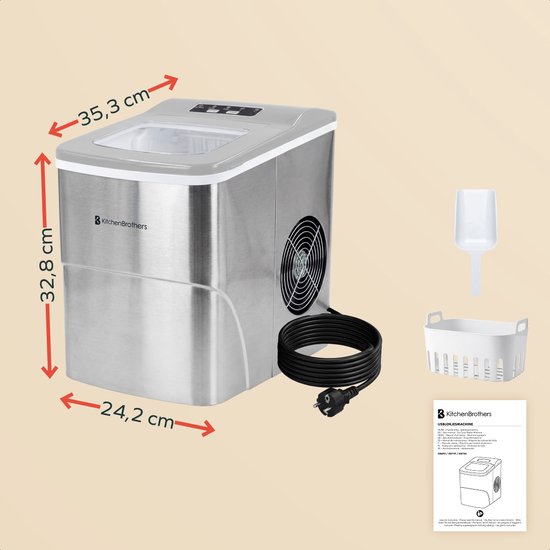 KitchenBrothers Ijsblokjesmachine - 2L - 12kg/24 uur - IJsschep - IJsblokjesmaker - Zelfreinigingsfunctie - Zilver