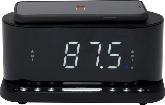 Denver Wekkerradio met Draadloze Oplader - Dual alarmklok en Dimmer - Digitale Wekker - FM Radio - USB - CRQ110 - Zwart