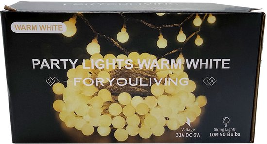 Foryouliving Lichtsnoer 10 Meter voor buiten - 50 Warm Wit LED Bollen - Koppelbaar Lichtslinger met 8 Functies - Tuinverlichting & Sfeerverlichting - Feestverlichting