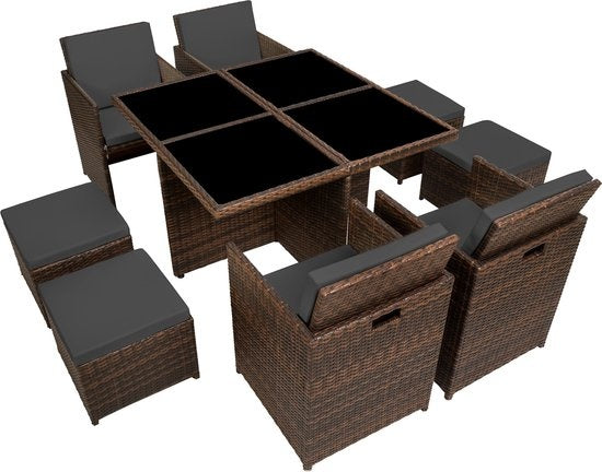tectake - Wicker tuinset zitgroep Manhatten - incl. beschermhoes - zwart/bruin- 403845