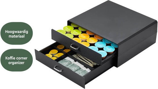 BRASQ Capsulehouder voor Nespresso cups - voor Dolce Gusto cups - Tot 50 cups - Koffiecups houder Zwart - Opbergbox met 2-lades - Vertuo - K-cup