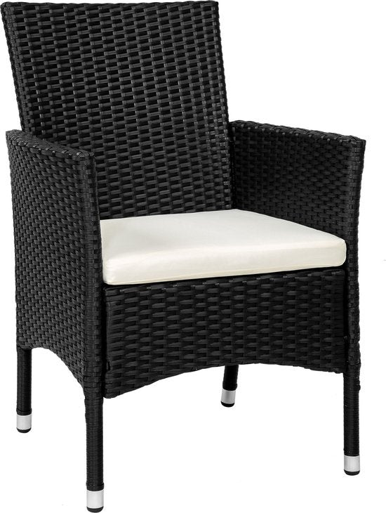 tectake® - set van 2 Wicker tuinstoelen met 4 kussenhoezen - zwart - 404549 - poly-rattan
