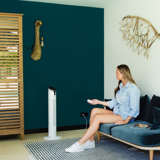 VONROC Luxe Ventilator - Torenventilator – hoogte 86 cm – Incl. afstandsbediening - 3 snelheden – zwenkfunctie - 15 uurs timer - wit