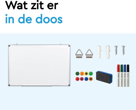 BRASQ Whiteboard 60x90 cm magnetisch – met accessoires set (markers, wisser, magneten) - Schoolbord - Magneetbord – Wit