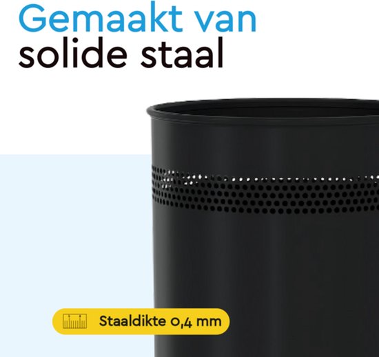 BRASQ Prullenbak Metaal Kantoor/ Thuisgebruik - Vuilnisbak - Afvalemmer - Papierbak - Rond - Prullenbakken - Zwart 15 liter