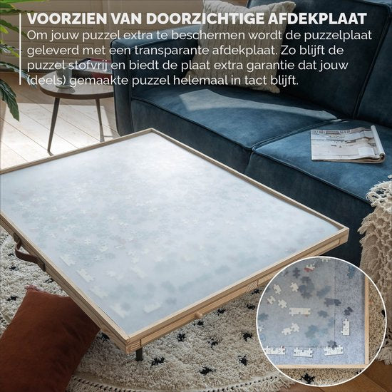 BREND BR-2224 Verstelbare Puzzelplaat met 4 Lades voor 1500 Stukjes - Puzzelbord met transparante Afdekplaat - Puzzeltafel met Vilt en Opbergsysteem