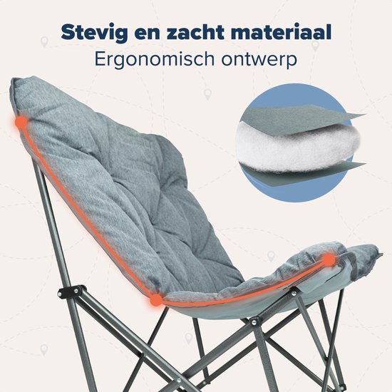 TRVLMORE Campingstoel - Opvouwbaar - Incl. Draagtas - Kampeerstoel - Vlinderstoel - 136 kg draagvermogen - Grijs