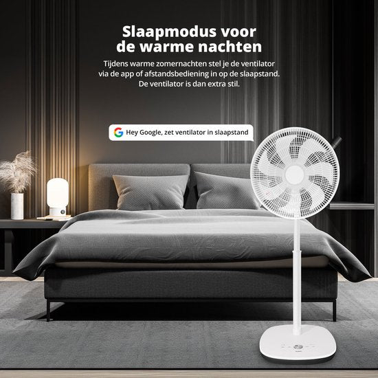 FlinQ Statiefventilator - Stil met 90° Draaibeweging - Bedienen met App of Afstandsbediening - Wit