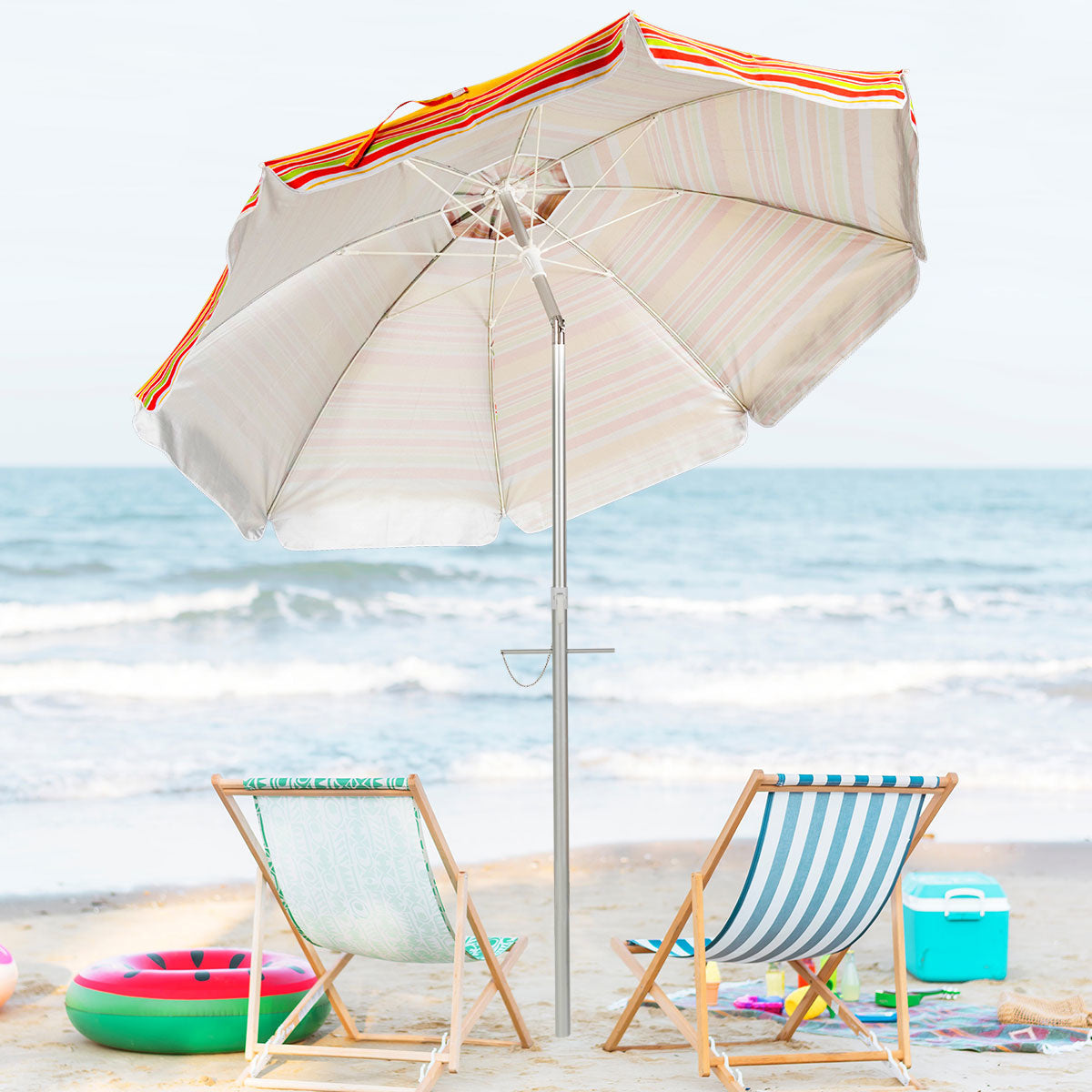 Coast Strandparasol Rood / Geel - Ø182 x 213 cm - Kantelbaar - Met draagtas