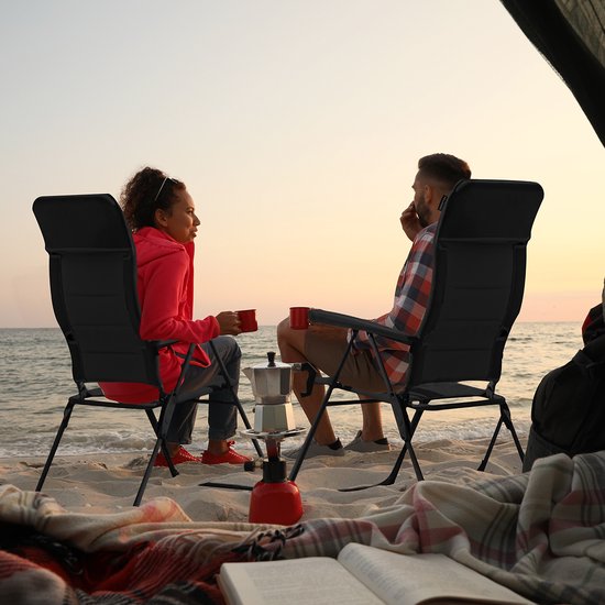 TRVLMORE Campingstoel - 7 standen - Comfortabele Kampeerstoel - 120 kg draagvermogen - Ligstand - Inklapbare stoel - Klapstoel - Zwart