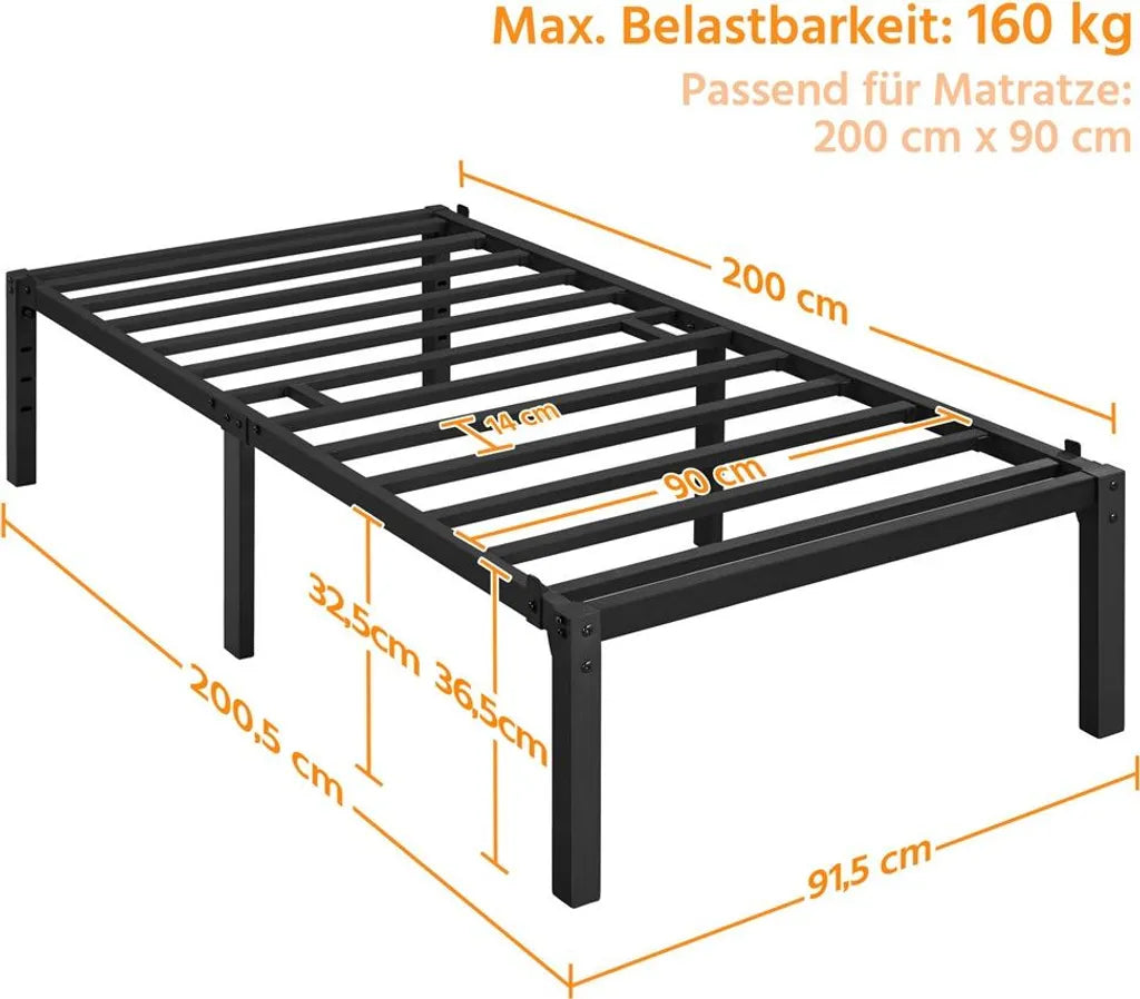 Yaheetech Metalen Bedframe - 90x200 cm - Zwart - Staal - Lattenbodem - Opbergruimte - Stil