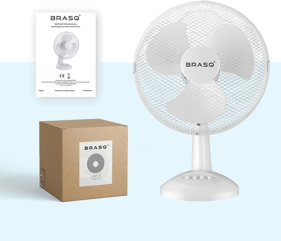 BRASQ Tafelventilator - 30 cm - Wit - 3 snelheden - Statiefventilator - 40 Watt