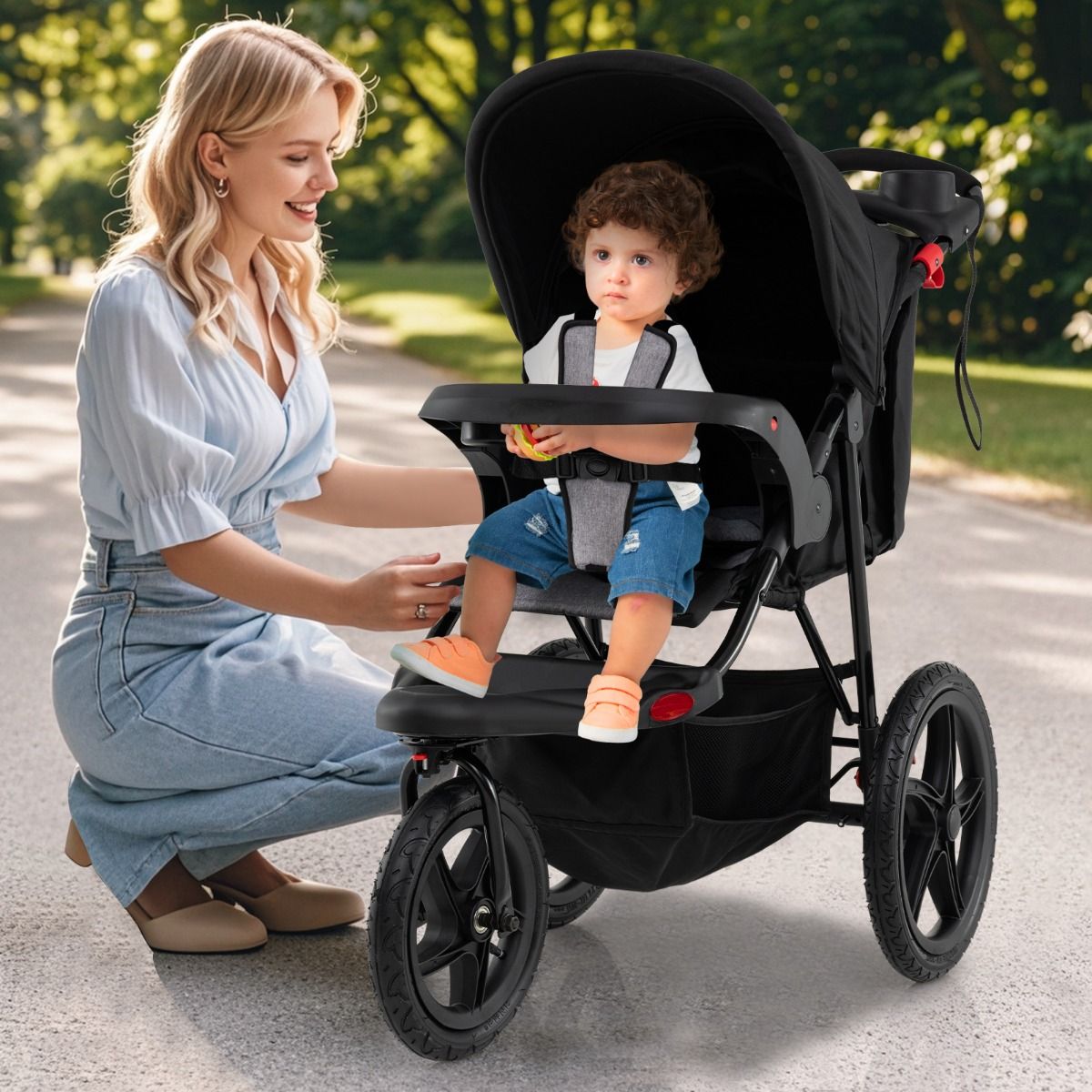 Coast Joggingbuggy - Opvouwbare kinderwagen - Verstelbare zonnekap - Kantelbare zitting - Zwart