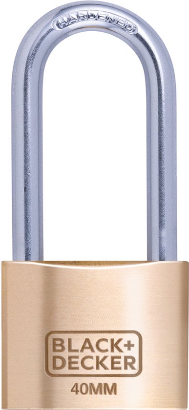 BLACK+DECKER Hangslot - 40mm - Lange Beugel - Incl. 3 Sleutels - Massief Messing Slot