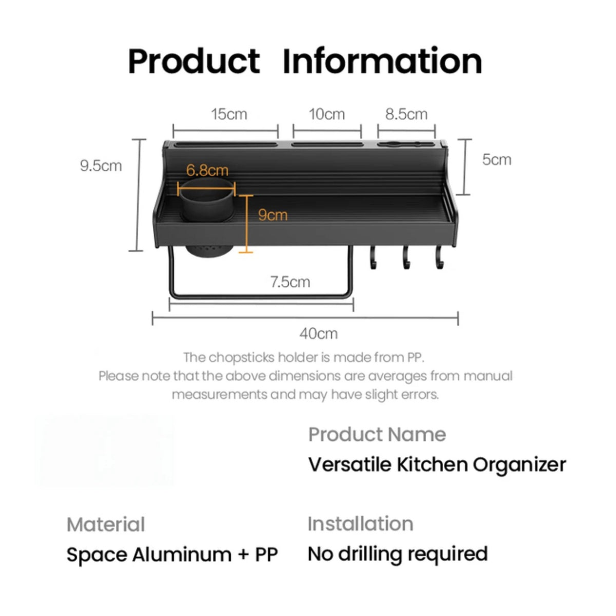 Ochama x J.ZAO Multifunctioneel Wandrek voor Keuken - Montage zonder Boren