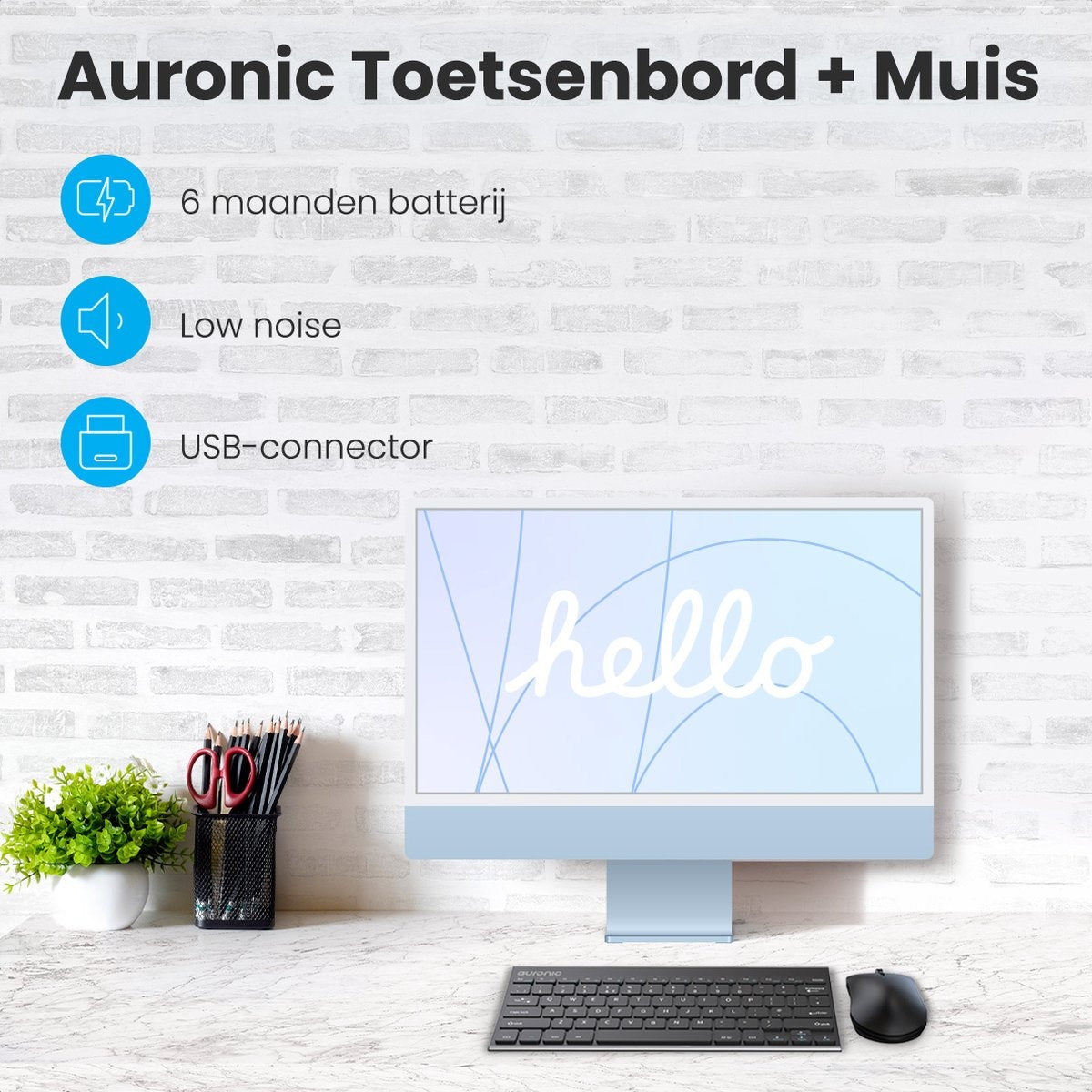 Auronic Draadloos Toetsenbord en Muis - QWERTY - Zwart