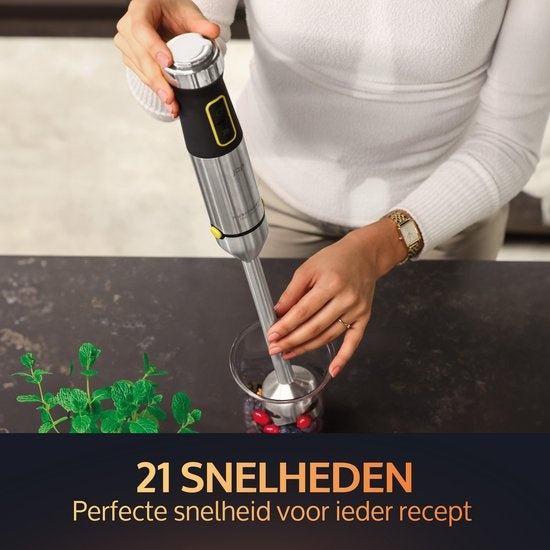 JAP Appliances – ForceBlend F1 Staafmixer – 1200 W & 800 ml – Voorzien Van 21 Snelheden En Titanium Messen – Voor Smoothies En Babyvoeding – Zilver Rvs