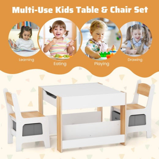 Coast Tafel en Stoelen Set - Wit/Grijs/Natuur - 24x24x19 cm